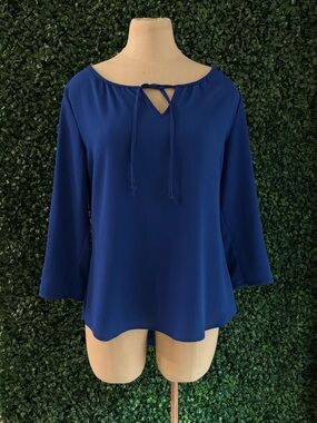 Sz M Alison Andrews Royal Blue Cage Sleeve Bell Sleeve Blouse
